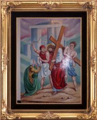 Nr.32. Weronika ocierająca twarz P . Jezusa -wym. 50-70cm,olej, płótno-część drogi Krzyżowej